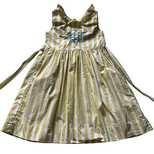 Little English Girls Yellow Striped Ruffle Dress - Size 6